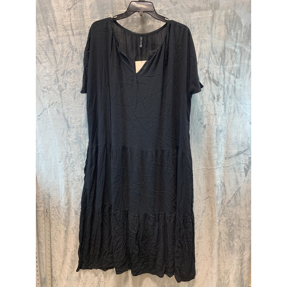 Raviya Women's Swimsuit Cover Up 2X Black Maxi Dress Tiered Short Sleeve